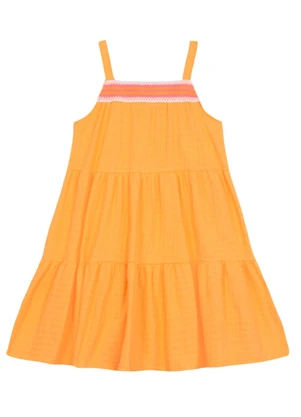 Brandili - Vestido Infantil Menina em Cotton Laranja - BRANDILI
