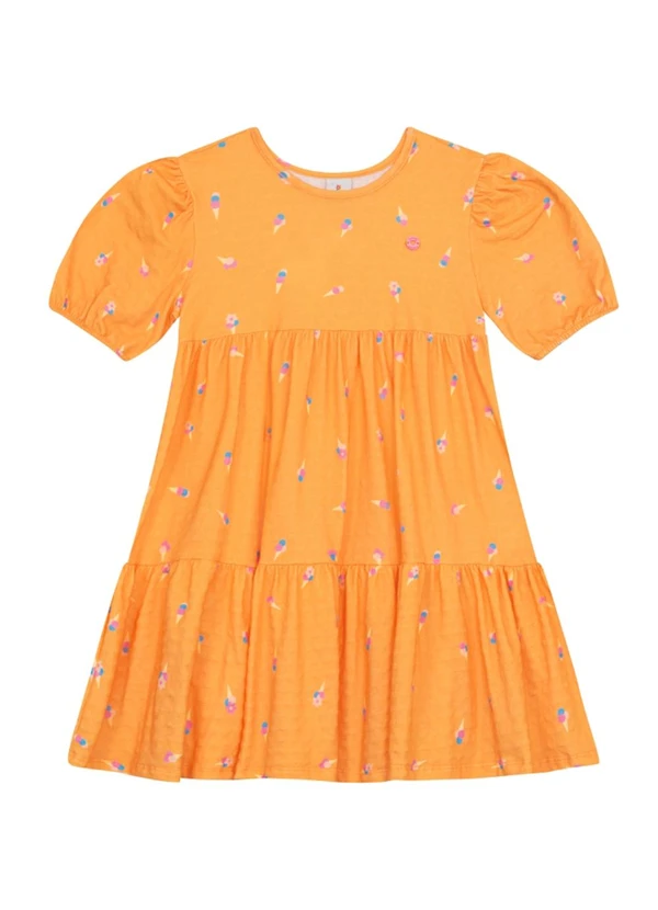 Brandili - Vestido Infantil Menina em Cotton Laranja