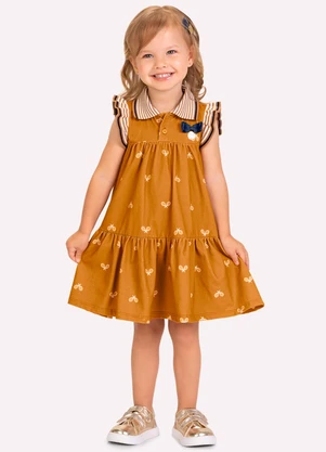Milon - Vestido Infantil Menina em Cotton Marrom - MILON