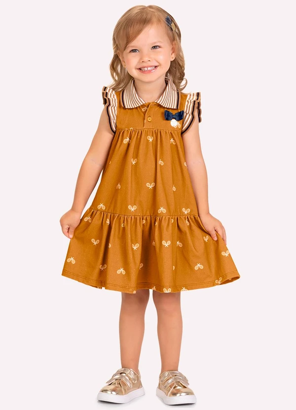 Milon - Vestido Infantil Menina em Cotton Marrom
