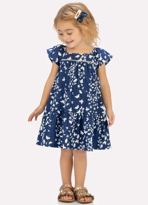 Vestido Infantil Menina em Cotton Milon (Azul) - MILON