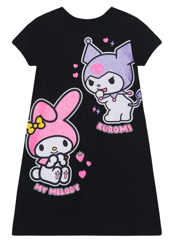 Brandili - Vestido Infantil Menina em Cotton Preto