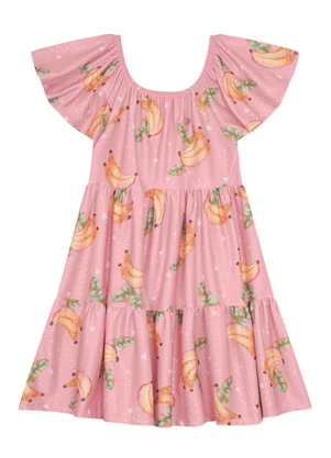 Brandili - Vestido Infantil Menina em Cotton Rosa - BRANDILI