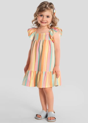 Brandili - Vestido Infantil Menina em Cotton Rosa - BRANDILI