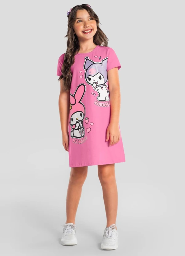 Brandili - Vestido Infantil Menina em Cotton Rosa