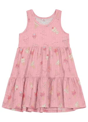 Brandili - Vestido Infantil Menina em Cotton Rosa - BRANDILI