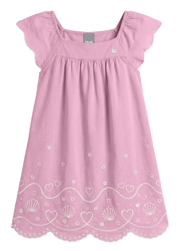 Mundi - Vestido Infantil Menina em Cotton Rosa