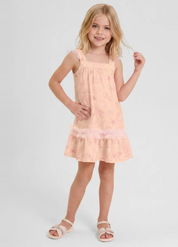 Mundi - Vestido Infantil Menina em Cotton Rosa