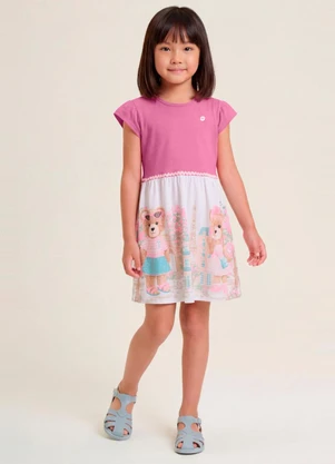 Brandili - Vestido Infantil Menina em Cotton Rosa - BRANDILI