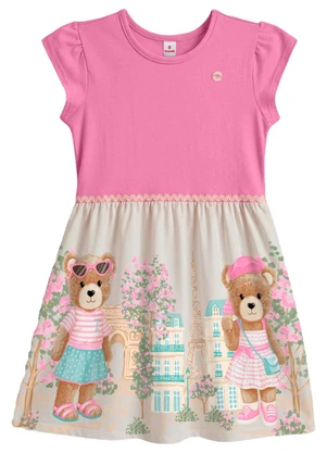 Brandili - Vestido Infantil Menina em Cotton Rosa - BRANDILI