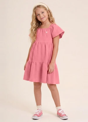 Brandili - Vestido Infantil Menina em Cotton Rosa - BRANDILI