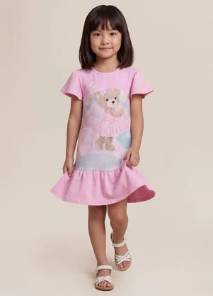 Brandili - Vestido Infantil Menina em Cotton Rosa - BRANDILI