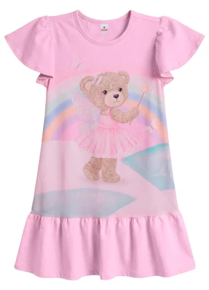 Brandili - Vestido Infantil Menina em Cotton Rosa - BRANDILI