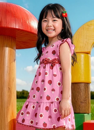 Kyly - Vestido Infantil Menina em Cotton Rosa - KYLY