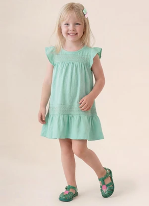 Brandili - Vestido Infantil Menina em Cotton Verde - BRANDILI