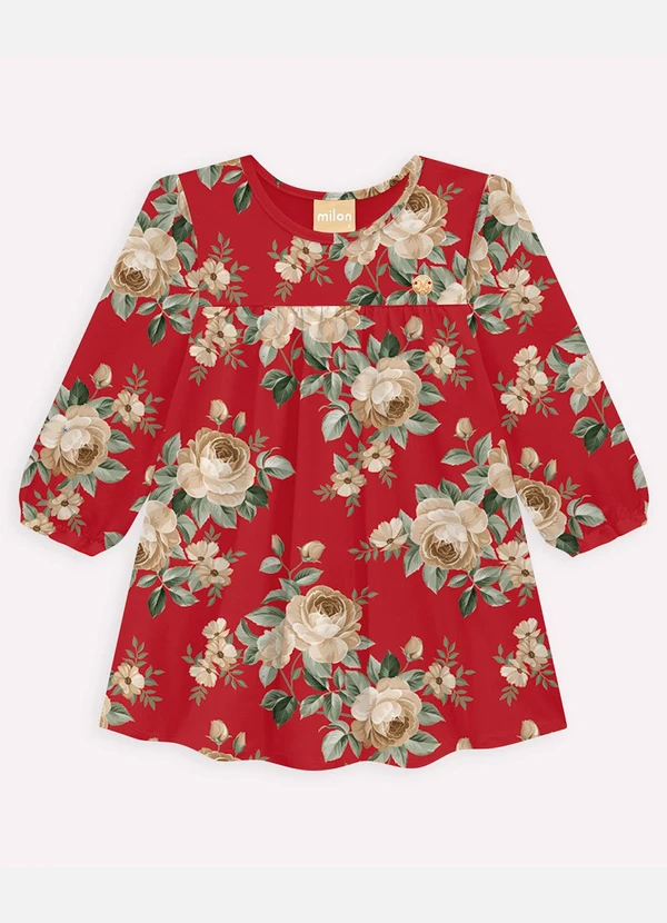 Milon - Vestido Infantil Menina em Cotton Vermelho