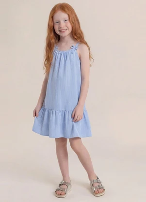 Brandili - Vestido Infantil Menina em Fio Tinto Azul - BRANDILI