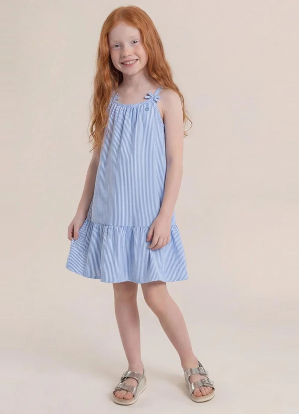 Brandili - Vestido Infantil Menina em Fio Tinto Azul