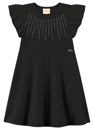 Milli e Nina - Vestido Infantil Menina em Jacquard Strass Preto - MILLI E NINA