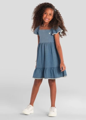 Brandili - Vestido Infantil Menina em Jeans Azul - BRANDILI