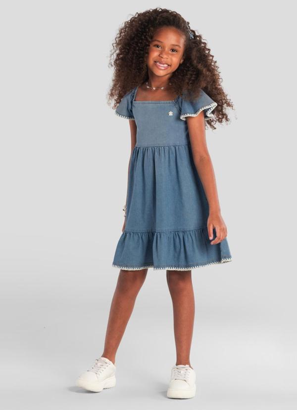 Brandili - Vestido Infantil Menina em Jeans Azul