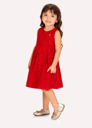 Milon - Vestido Infantil Menina em Laise Vermelho - MILON