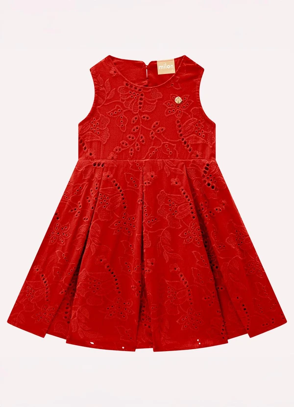Milon - Vestido Infantil Menina em Laise Vermelho