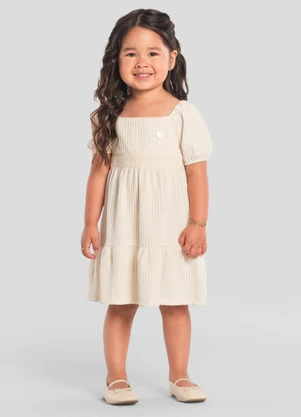 Brandili Mundi - Vestido Infantil Menina em Linho Bege - BRANDILI MUNDI