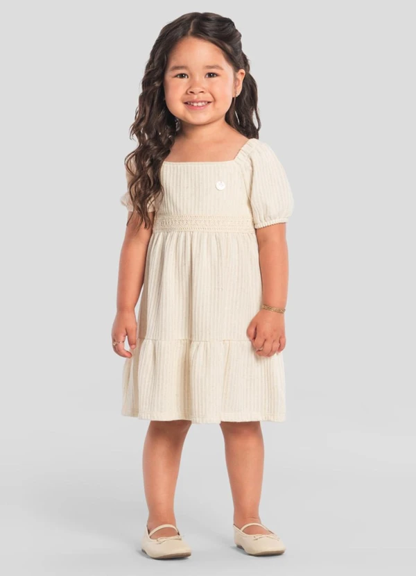 Brandili Mundi - Vestido Infantil Menina em Linho Bege