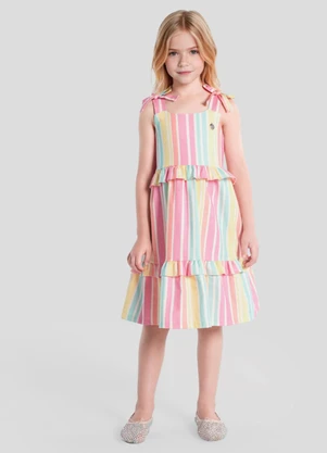 Mundi - Vestido Infantil Menina em Linho Rosa - MUNDI