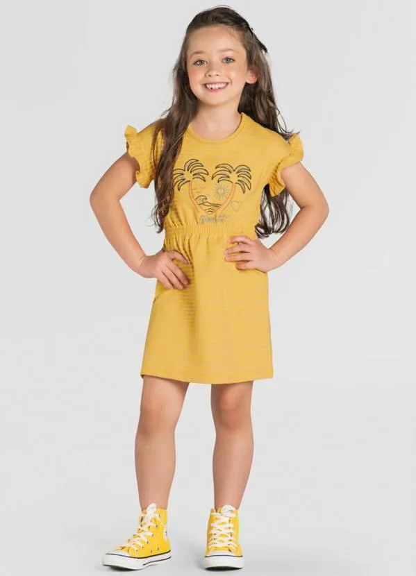 Brandili - Vestido Infantil Menina em Malha Amarelo