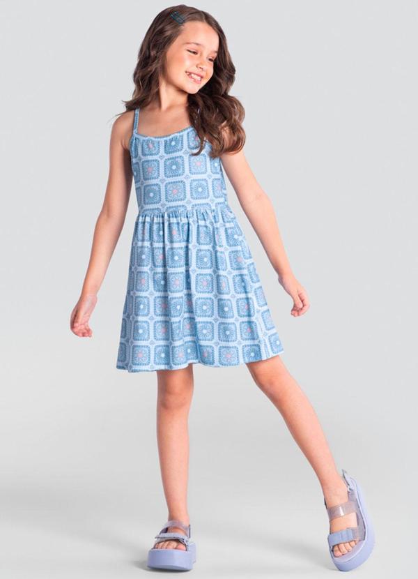 Brandili - Vestido Infantil Menina em Malha Azul