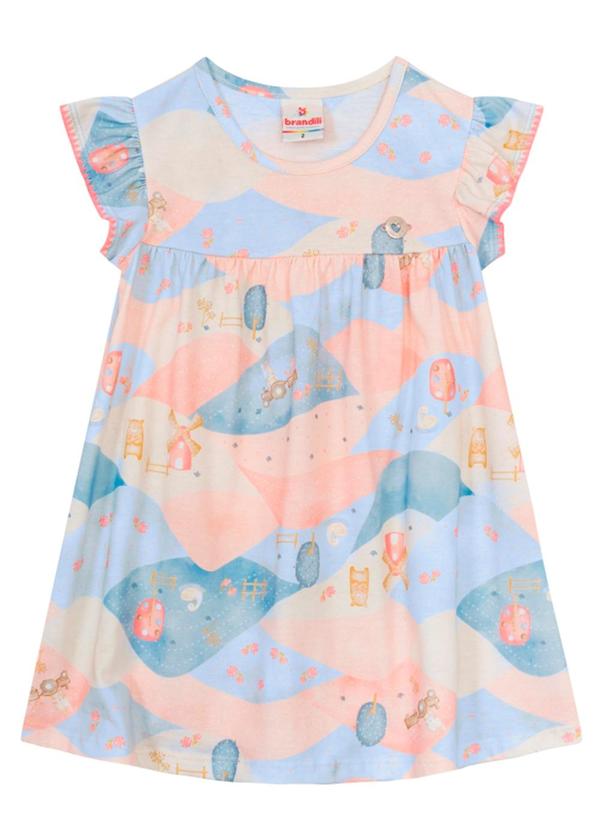 Brandili - Vestido Infantil Menina em Malha Azul