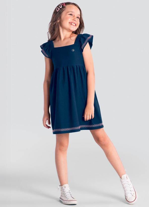 Brandili - Vestido Infantil Menina em Malha Azul 2
