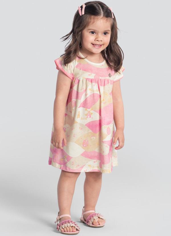 Brandili - Vestido Infantil Menina em Malha Bege