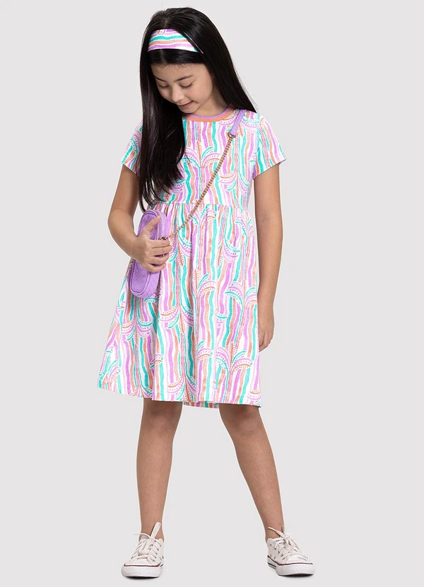 Alakazoo - Vestido Infantil Menina em Malha Estampado Roxo