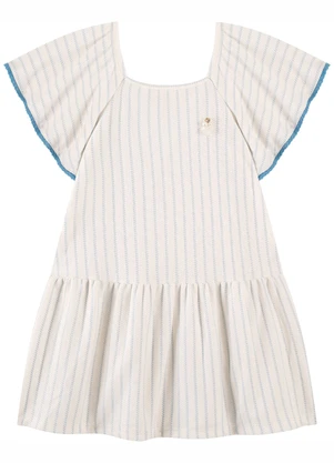 Milli e Nina - Vestido Infantil Menina em Malha Listrada Azul - MILLI E NINA