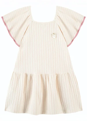 Milli e Nina - Vestido Infantil Menina em Malha Listrada Rosa - MILLI E NINA