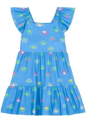 Brandili - Vestido Infantil Menina em Meia Malha Azul - BRANDILI
