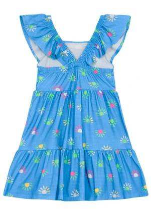 Brandili - Vestido Infantil Menina em Meia Malha Azul - BRANDILI
