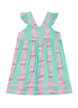 Brandili - Vestido Infantil Menina em Meia Malha Azul - BRANDILI