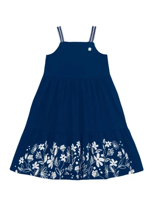 Brandili - Vestido Infantil Menina em Meia Malha Azul - BRANDILI