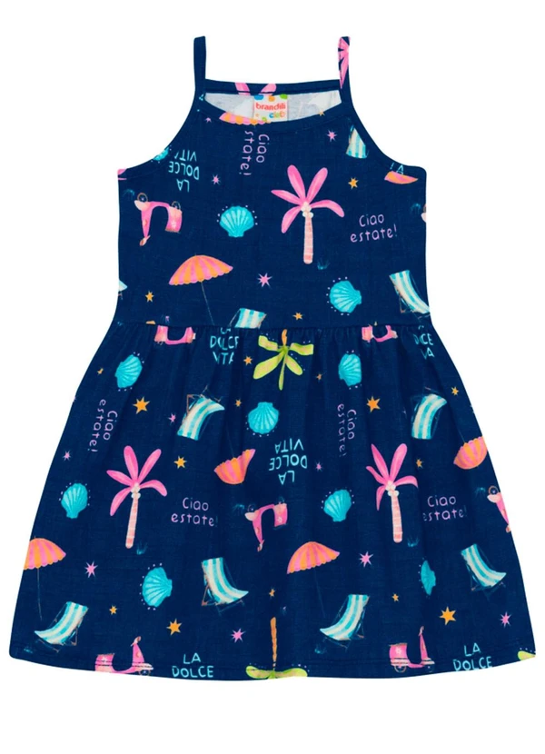 Brandili - Vestido Infantil Menina em Meia Malha Azul