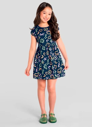 Brandili - Vestido Infantil Menina em Meia Malha Azul - BRANDILI