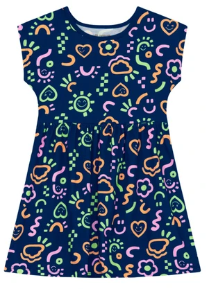 Brandili - Vestido Infantil Menina em Meia Malha Azul - BRANDILI