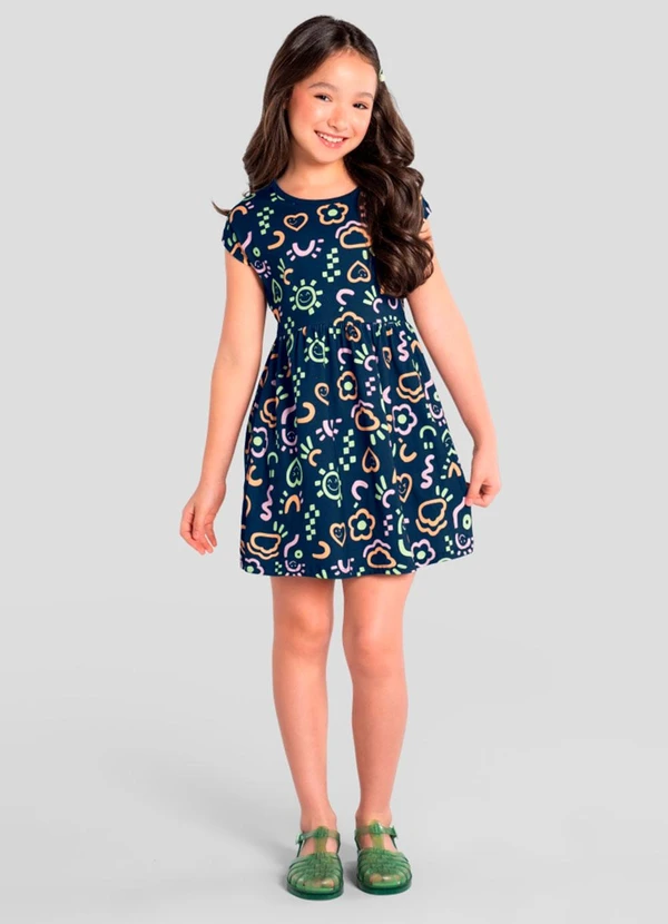 Brandili - Vestido Infantil Menina em Meia Malha Azul