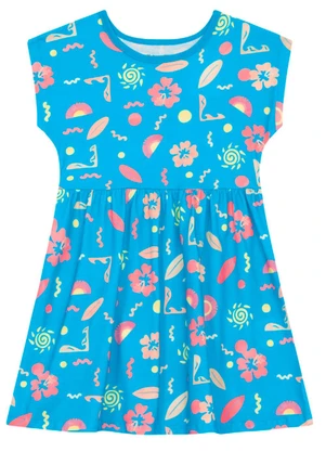 Brandili - Vestido Infantil Menina em Meia Malha Azul - BRANDILI