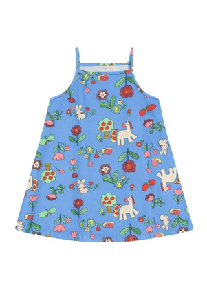Brandili - Vestido Infantil Menina em Meia Malha Azul - BRANDILI