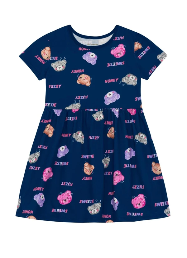 Brandili - Vestido Infantil Menina em Meia Malha Azul
