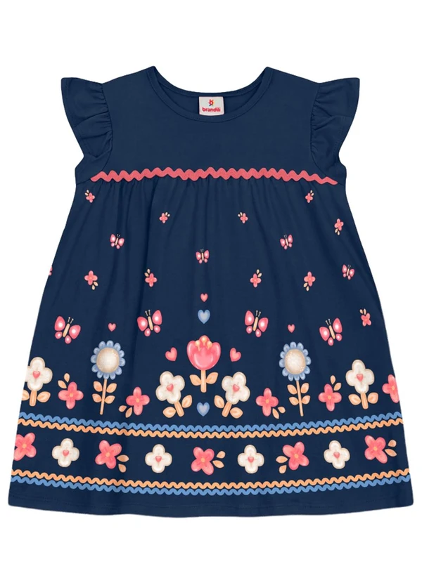 Brandili - Vestido Infantil Menina em Meia Malha Azul